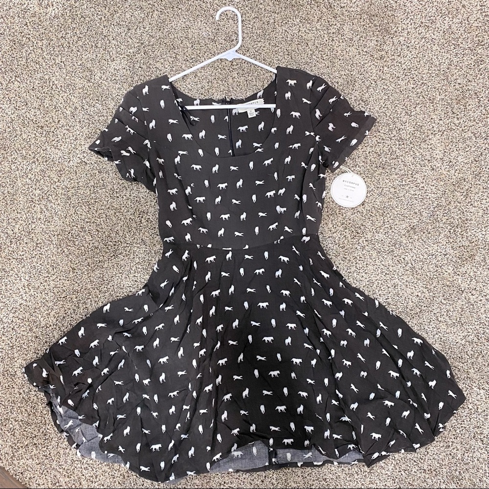 NWT UO BYCORPUS wolf print dress - black gray - size 10
